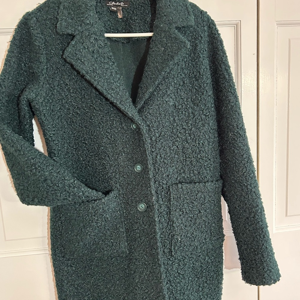 Charlie B Chicwish Hunter GreenTeddy Jacket- Cozy Texture/Relaxed Fit  size XS